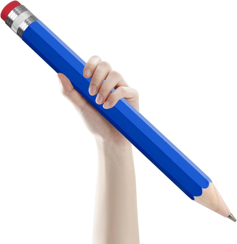 smrtcol Wooden Giant Jumbo Pencil for Prop Gifts Decor 14 Inch Funny Big Novelty Pencil with Cap Blue - Image 1